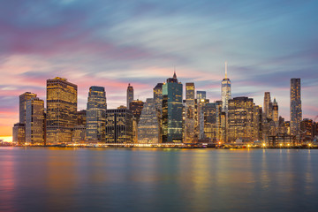 Fototapeta na wymiar New York City - Manhattan skylines at evening time, great illumi