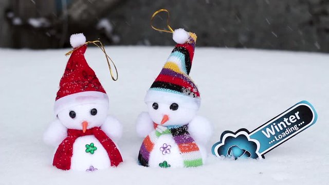 Two snowmen and winter loading cap