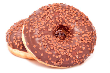Fresh donuts with chocolate isolated on white