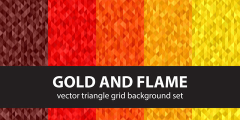 Triangle pattern set "Gold and Flame". Vector seamless backgrounds