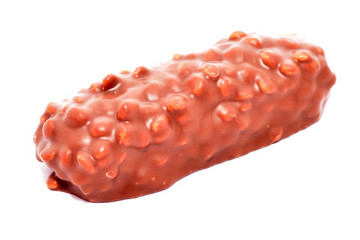 Chocolate bar with cereals isolated on white background