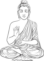 Drawing of a Buddha statue. Art vector illustration of Gautama. Buddhism Religion