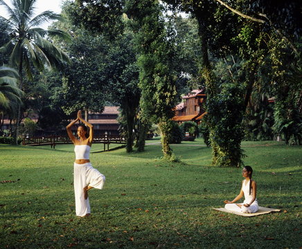 Girls doing yoga at Club Med, Cherating, Malaysia