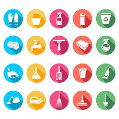 Colorful Cleaning Sanitary Washing Tool Icon Collection