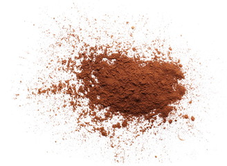 pile cocoa powder isolated on white background
