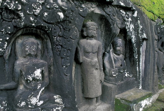 Ye Pulu carvings dating from the 14th century, some of the oldest in Bali, Indonesia 