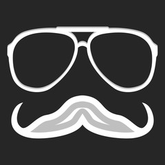 Hipster nerd glasses and stylish mustache on black. Creative design template vector illustration