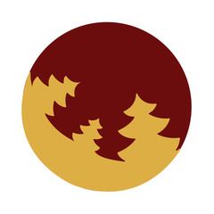 Fir tree flat. Vector illustration. Gold fir on dark red background