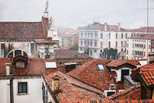 wet roofs in residential district of Venice