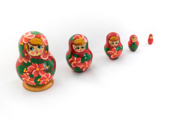 Russian dolls aligned in a row