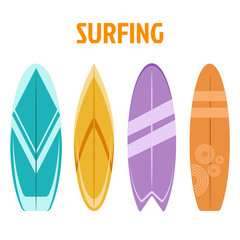 Vector surfboard set flat design various collection isolated on