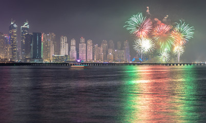 Fireworks over Dubai Marina JBR as part of the UAE National Day celebrations.