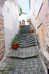 Fototapeta na wymiar Curved staircase in the old town Szentendre