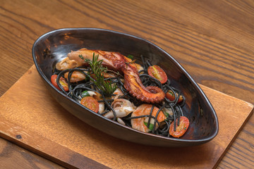 Black spaghetti spicy seafood.
