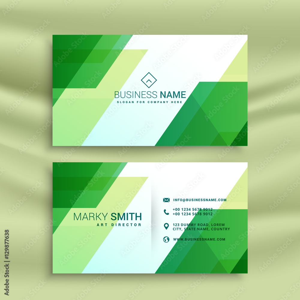 Wall mural green business card template with abstract shapes