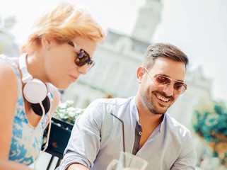 Romantic couple having a date in a cafe