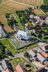 aerial view of  the village and harvest fields