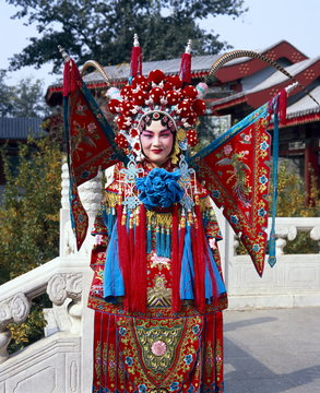 Portrait of Beijing opera performer in costume, Beijing, China