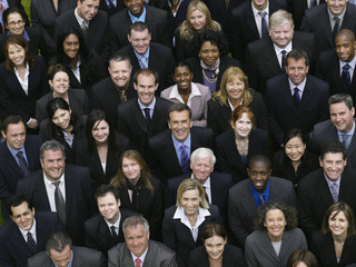 Elevated view of large group of multiethnic business people