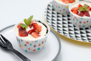 Homemade Strawberry cheesecake,fresh, colorful, and delicious dessert with juicy strawberries,cream cheese