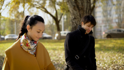 Young couple during the lunch break walked around the city.