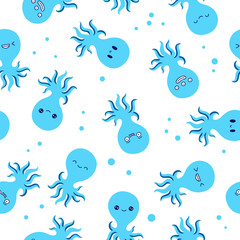 Seamless vector pattern of blue octopus