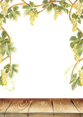 Fototapeta premium Frame of grape vines. Table. Background. Watercolor template