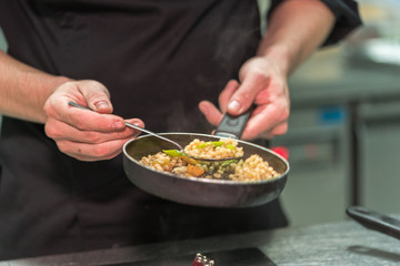 Professional chef garnishing a dish
