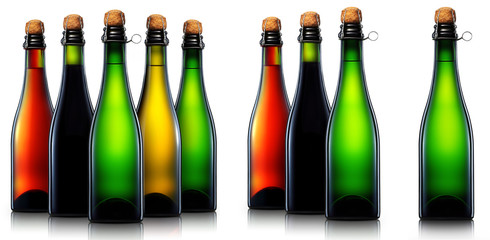 Bottle of beer, cider or champagne isolated on white background