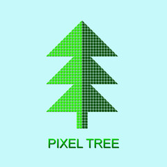 Pixels art style Christmas tree. Vector illustration