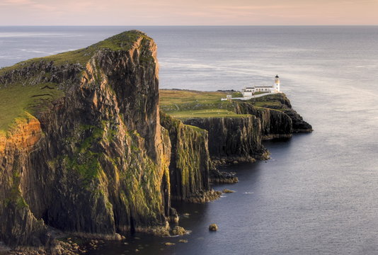 Neist Point and Lighthouse bathed in evening light, Isle of Skye, Highland, Scotland