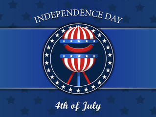 fourth of July Independence Day concept,   with barbeque, bbq. vector illustration, badge, isolated on blue