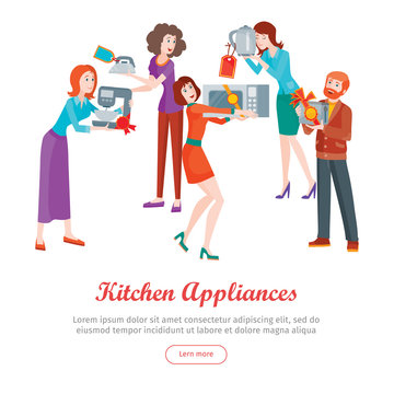 Kitchen Appliances. Set of People on Store Sale.