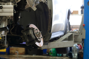 Car in a car repair station