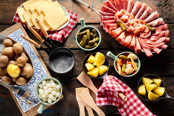 Presentation of ingredients for making raclette