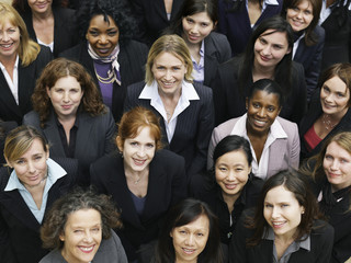 Elevated view of large group of multiethnic business people
