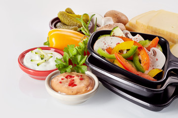 Healthy fresh ingredients for making raclette