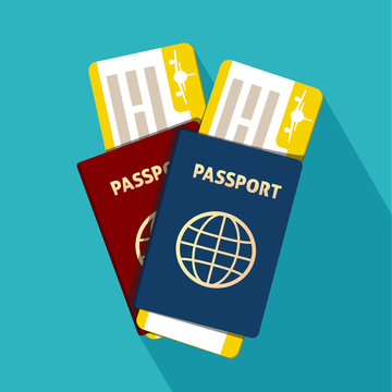 Passport with tickets flat icon isolated. International . Vector illustration.