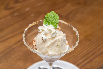 Scoop of tangy refreshing lemon sorbet ice cream