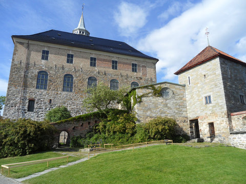 Stunning Medieval Architecture Inside the Akershus Fortress, Histotical Area in Oslo, Norway