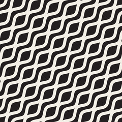 Wavy Ripple Lines. Vector Seamless Black and White Pattern.