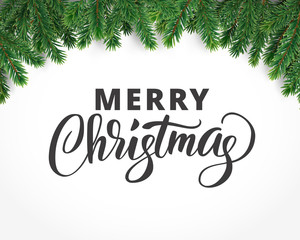 Fototapeta na wymiar Card with Merry christmas text and fir-tree branches, vector illustration