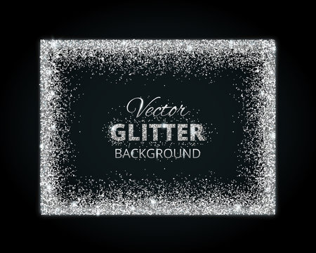 Shiny Background With Silver Glitter Frame And Space For Text