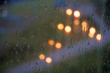 Rainy autumn weather and drops on the windows
