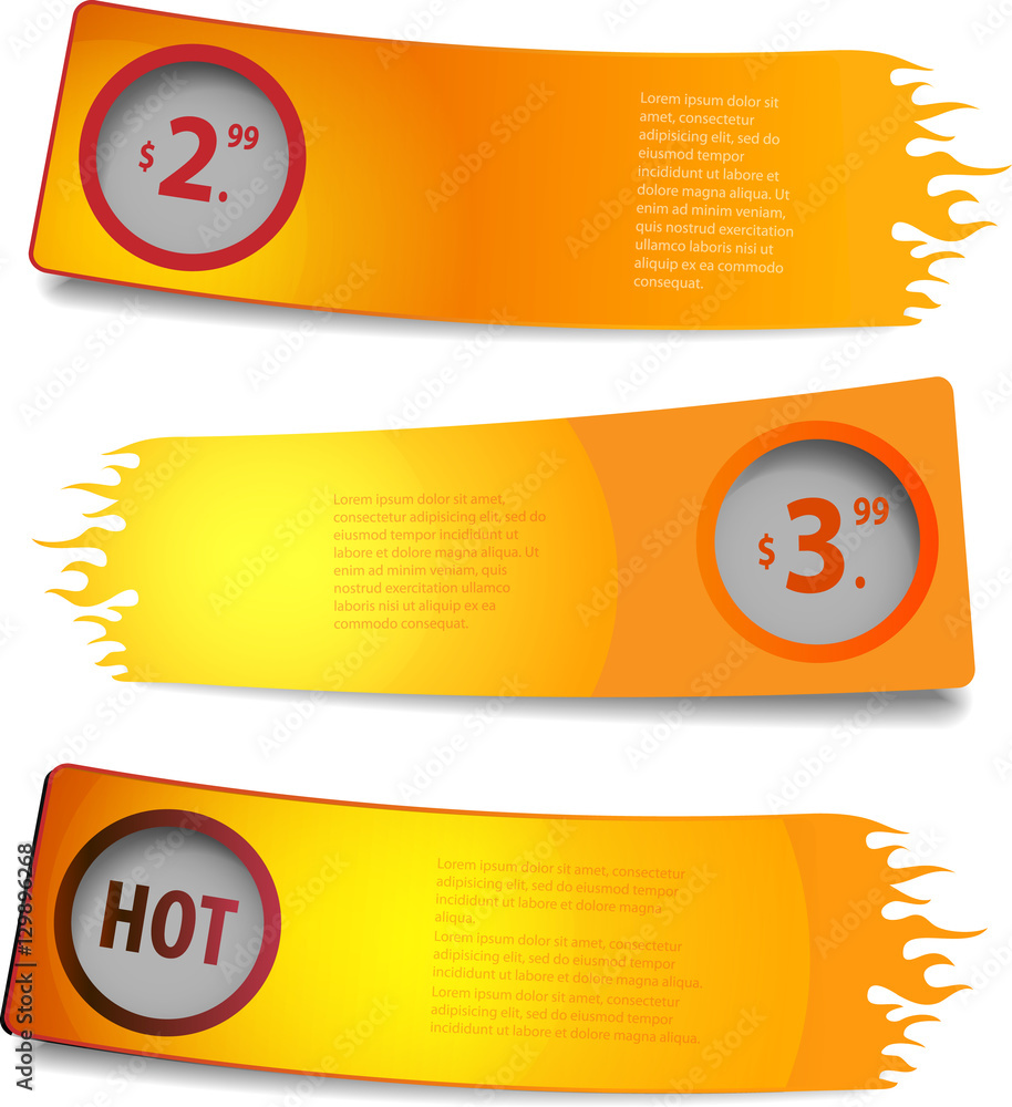 Poster set of three colorful bright horizontal paper cut out headers or banners with abstract creative desi