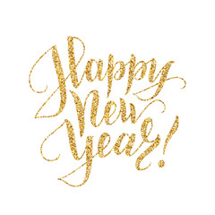 Happy new year card with glitter lettering