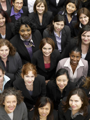 Elevated view of a group of smiling multiethnic businesswomen