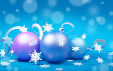 christmas balls on blue background