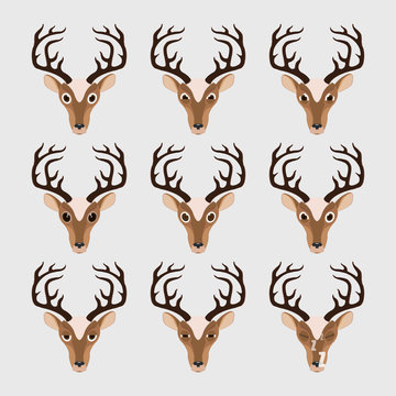 Set of cute deer emoticons.