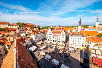 Fototapeta na wymiar Aerial view on the old town with main central square in Tallin, Estonia